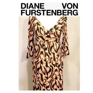 DVF 100% Silk Plunge Neck Empire Waist Dress